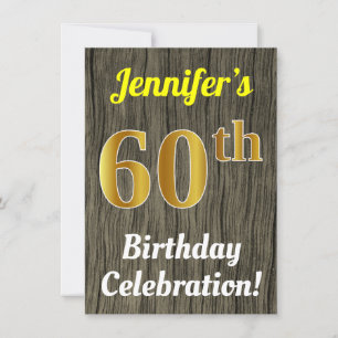 Invitation Faux Wood, Faux Gold 60e anniversaire