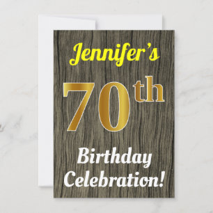 Invitation Faux Wood, Faux Gold 70e anniversaire