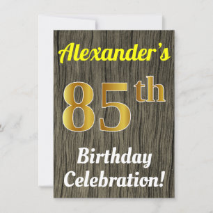 Invitation Faux Wood, Faux Gold 85e anniversaire