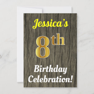 Invitation Faux Wood, Faux Gold 8e anniversaire