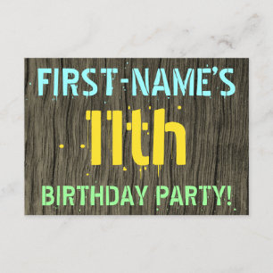 Invitation Faux Wood, Peint Texte Look, 11ème Anniversaire + 