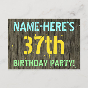 Invitation Faux Wood, Peint Texte Look, 37e anniversaire + No