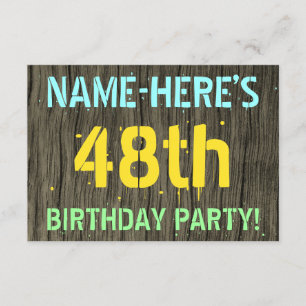 Invitation Faux Wood, Peint Texte Look, 48e anniversaire + No