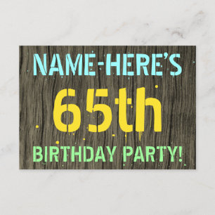 Invitation Faux Wood, Peint Texte Look, 65e anniversaire + No