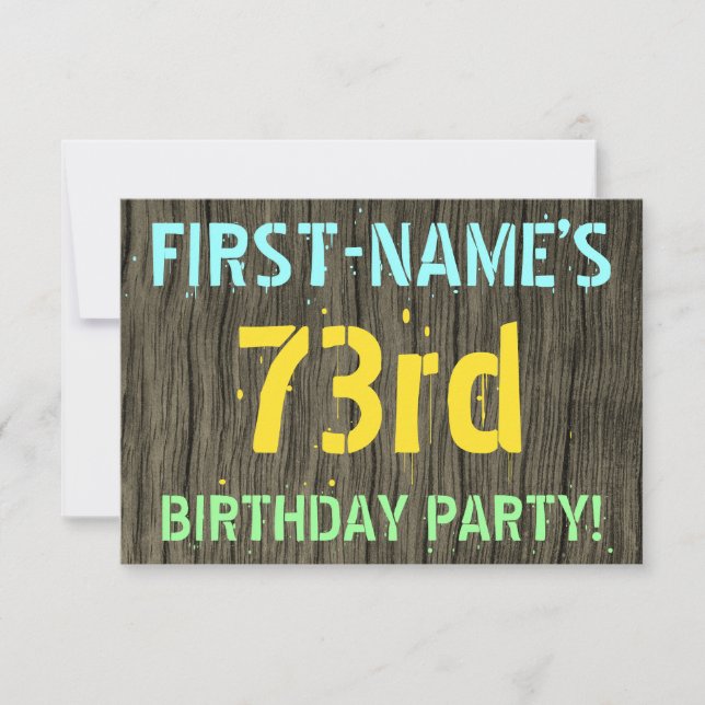 Invitation Faux Wood, Peint Texte Look, 73ème anniversaire +  (Devant)