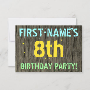 Invitation Faux Wood, Peint Texte Look, 8e anniversaire + nom