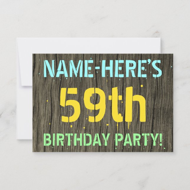 Invitation Faux Wood, Peinture Text Look, 59e anniversaire +  (Devant)