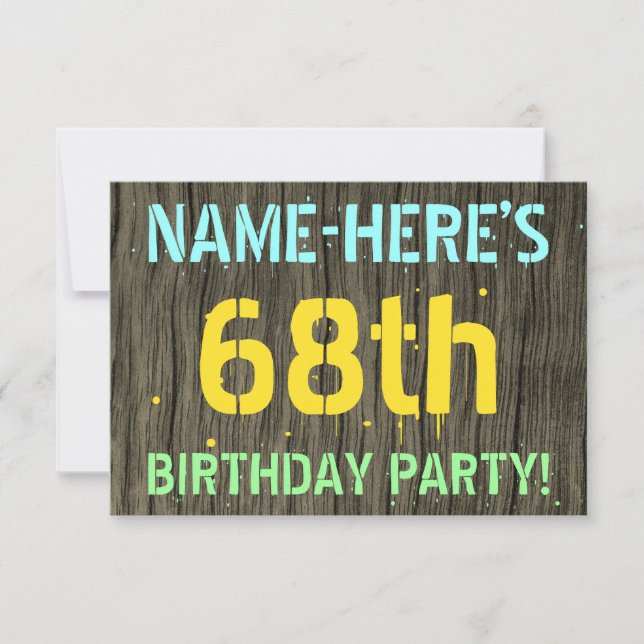 Invitation Faux Wood, Peinture Text Look, 68e anniversaire +  (Devant)