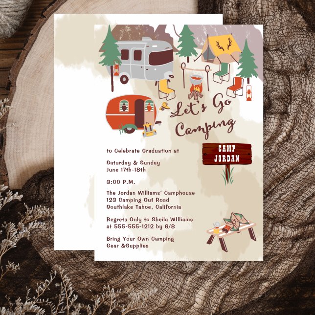 Invitation Favoris à la main Aller Camping Fête de Graduation (Handdrawn "Let's Go Camping"  Graduation Party Invitation -- Print and/or Digital Download)