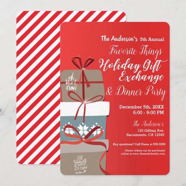 Invitation Favoris Fête de l'échange cadeau de vacances (Devant / Derrière)