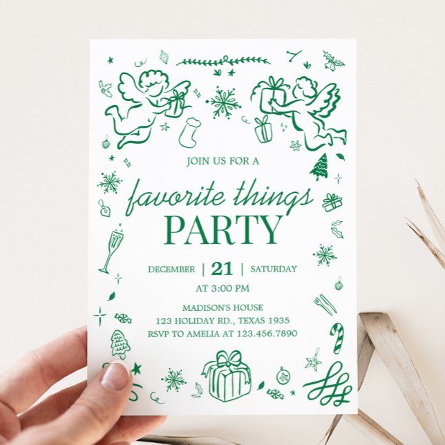 Invitation Favoris Main Drake Fête de Noël (Hand Drawn Favorite Things Christmas Party Invitation)