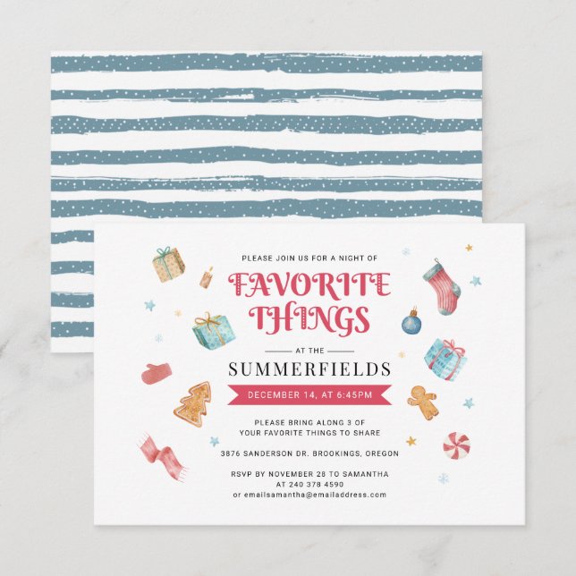 Invitation Favoris Noël Choses favorites Fête d'échange de ca (Devant / Derrière)