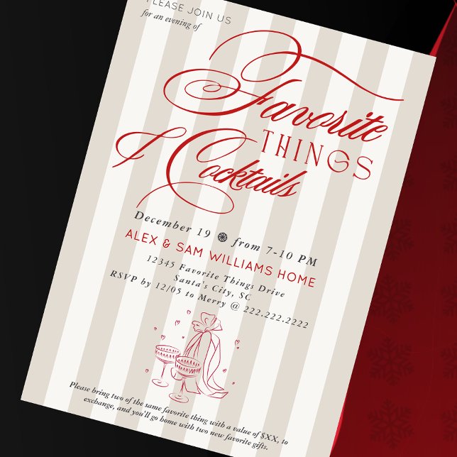 Invitation Favorite Things & Cocktails Holiday Gift Exchange (Favorite Things & Cocktails Holiday Gift Exchange Elegant Preppy Millennial Christmas Invitation)