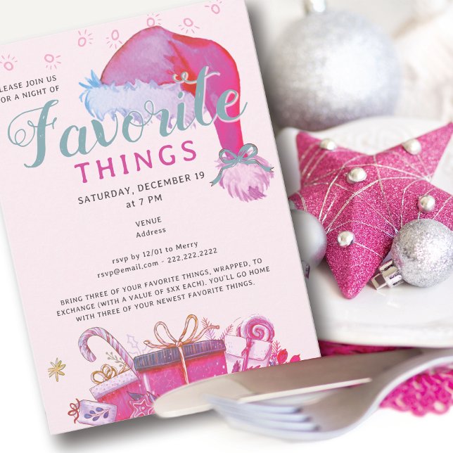 Invitation Favorite Things Party Holiday Pink Gift Exchange (Favorite Things Party Holiday Pink Gift Exchange Secret Santa White Elephant Office Family & Friends)