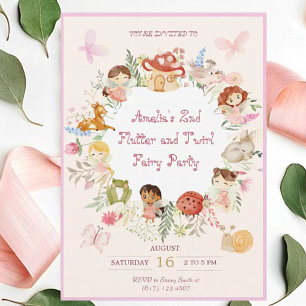 Invitation Fbattage et Twirl Fairy Garden Anniversaire