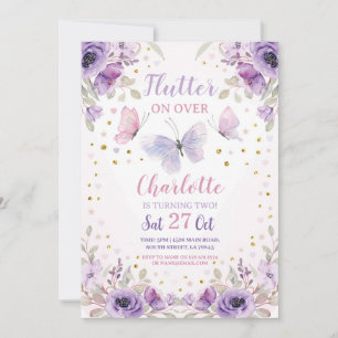 Invitation Fbattement Papillon Fleur violet fête d'anniversai