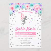 Fée 1er anniversaire - Argent Turquoise violet ros