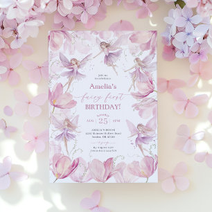 Invitation Fée 1er Anniversaire Filles Fête Fée Rose Violet