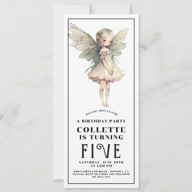 Invitation Fée Anime Fairy Girl 5e fête d'anniversaire (Devant)