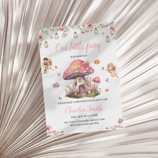 Invitation Fée Baby shower rose Lavande Fleur