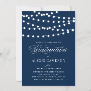 Invitation Fée blanche Lumières Marine Blue Graduation Party