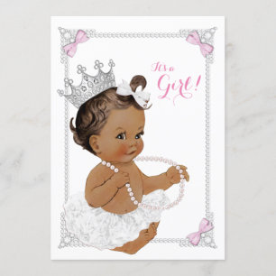 Invitation Fée Blanche Tutu Rose Perle Ethnique Baby Shower