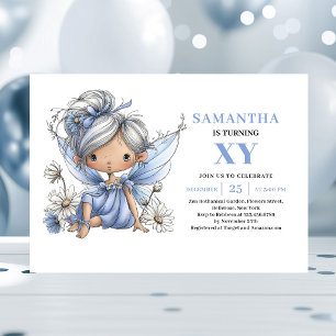 Invitation Fée Bleue Adorable Fille 1er Anniversaire Pastel