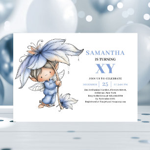 Invitation Fée Bleue Gracieuse Fille 3ème Anniversaire Pastel