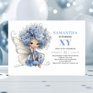 Invitation Fée bleue radieuse fille 1er anniversaire invitati