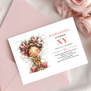 Invitation Fée Capricieuse Fille 8ème Anniversaire Floral Inv