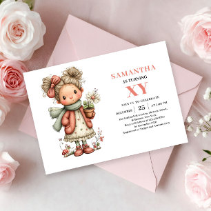 Invitation Fée Capricieuse Fille Anniversaire Floral Rose Pas