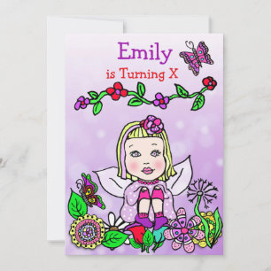 Invitation Fée caucasienne aux cheveux blonds Anniversaire