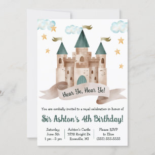 Invitation Fée, Château, Chevalier, Fête d'anniversaire à thè