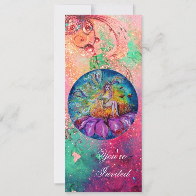 Invitation FÉE DANS LA NUIT, étincelles roses vertes bleues r (Devant)