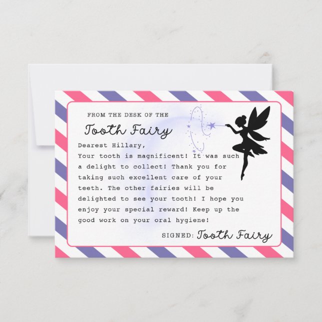 Invitation Fée de dents Note personnalisée Imprimable (Devant)