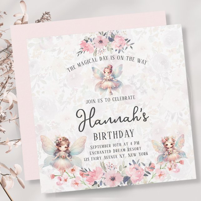 Invitation Fée de forêt enchantée Floral Garden Girl Annivers (Créateur téléchargé)