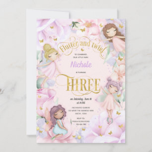 Invitation Fée de jardin avec fleur violet rose, 3e anniversa