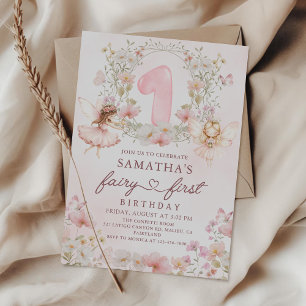 Invitation Fée de jardin floral rose premier anniversaire