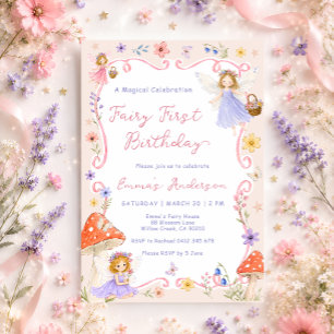 Invitation Fée de la fleur sauvage fantaisiste Premier 1er an