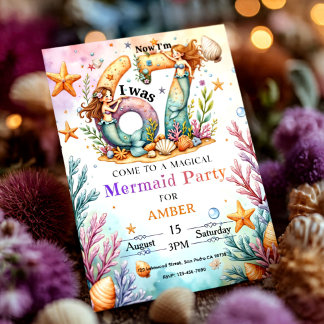 Invitation Fée des Mers Anniversaire Thème Océan pour Enfant