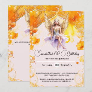 Invitation Fée élégante filles orange fête d'anniversaire