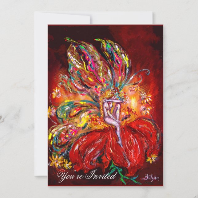 Invitation FÉE EN ROUGE  jaune  vert (Devant)