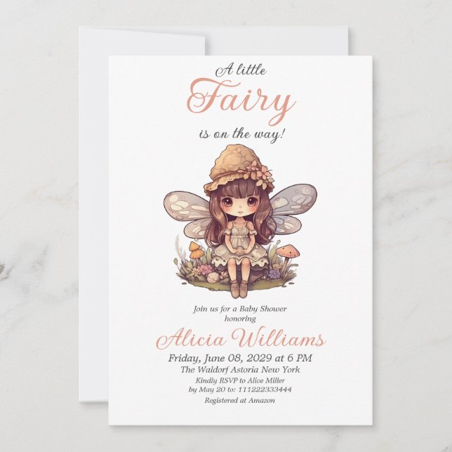 Invitation Fée enchantée avec champignons Baby shower fille (Devant)