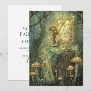 Invitation Fée Enchantée Premier Anniversaire Forêt Champigno