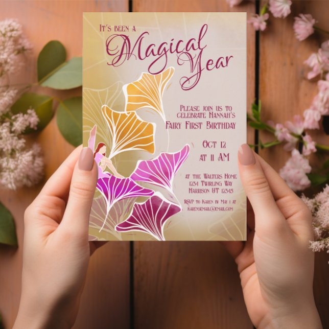 Invitation Fée enchantée Premier Anniversaire Magique (Créateur téléchargé)