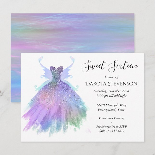 Invitation Fée Ethereal | Rainbow Ombre Pastel Sheen (Devant / Derrière)