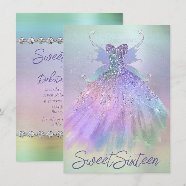 Invitation Fée Ethereal | Rainbow Ombre Pastel Sheen (Devant / Derrière)