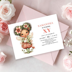 Invitation Fée Fille Anniversaire Magique Rouge Floral Invita