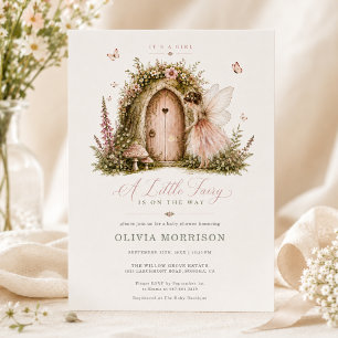 Invitation Fée Fille de la Forêt de Bois Rose Baby Shower