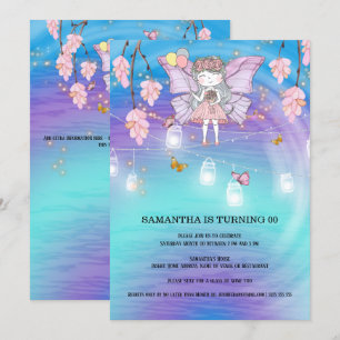 Invitation Fée fille magique phares d'anniversaire papillon